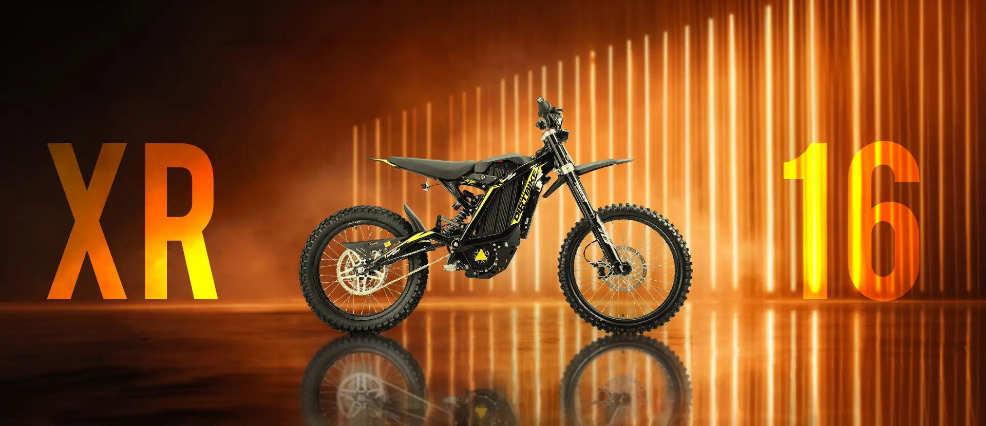 ThunderWasp XR16 electric E-Moto PC landing page banner for newly launched ThunderWasp XR16 black adult offroad dirt electric bike built with automotive-grade alloy steel